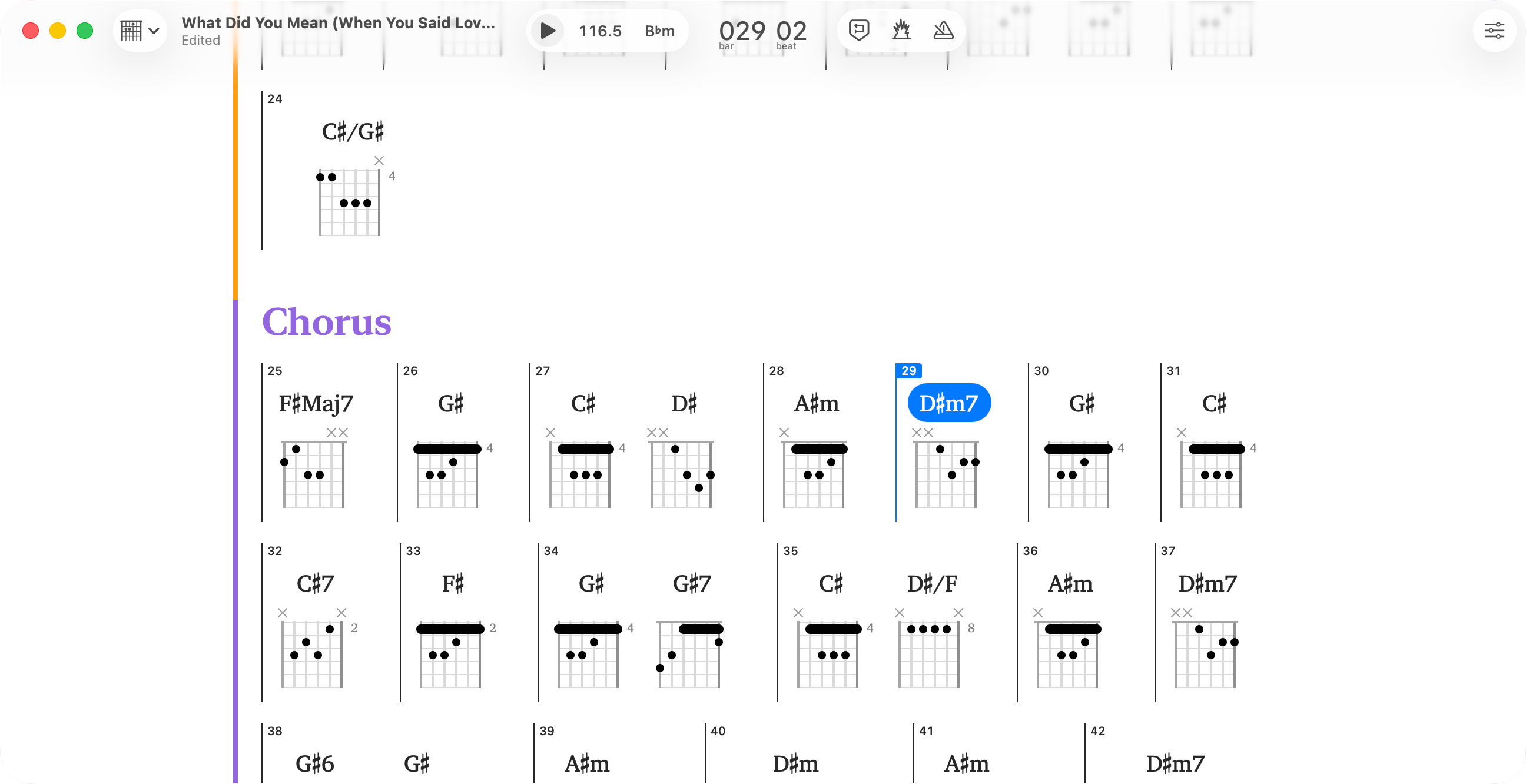 Capo showing chord detection for a song